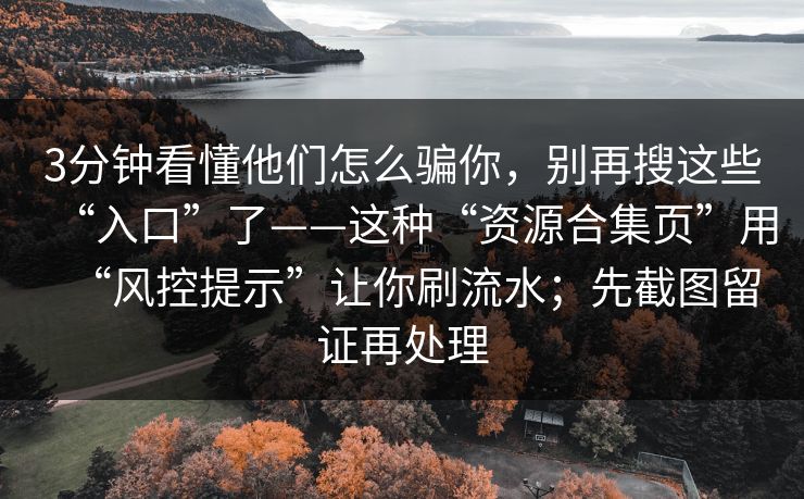 3分钟看懂他们怎么骗你，别再搜这些“入口”了——这种“资源合集页”用“风控提示”让你刷流水；先截图留证再处理